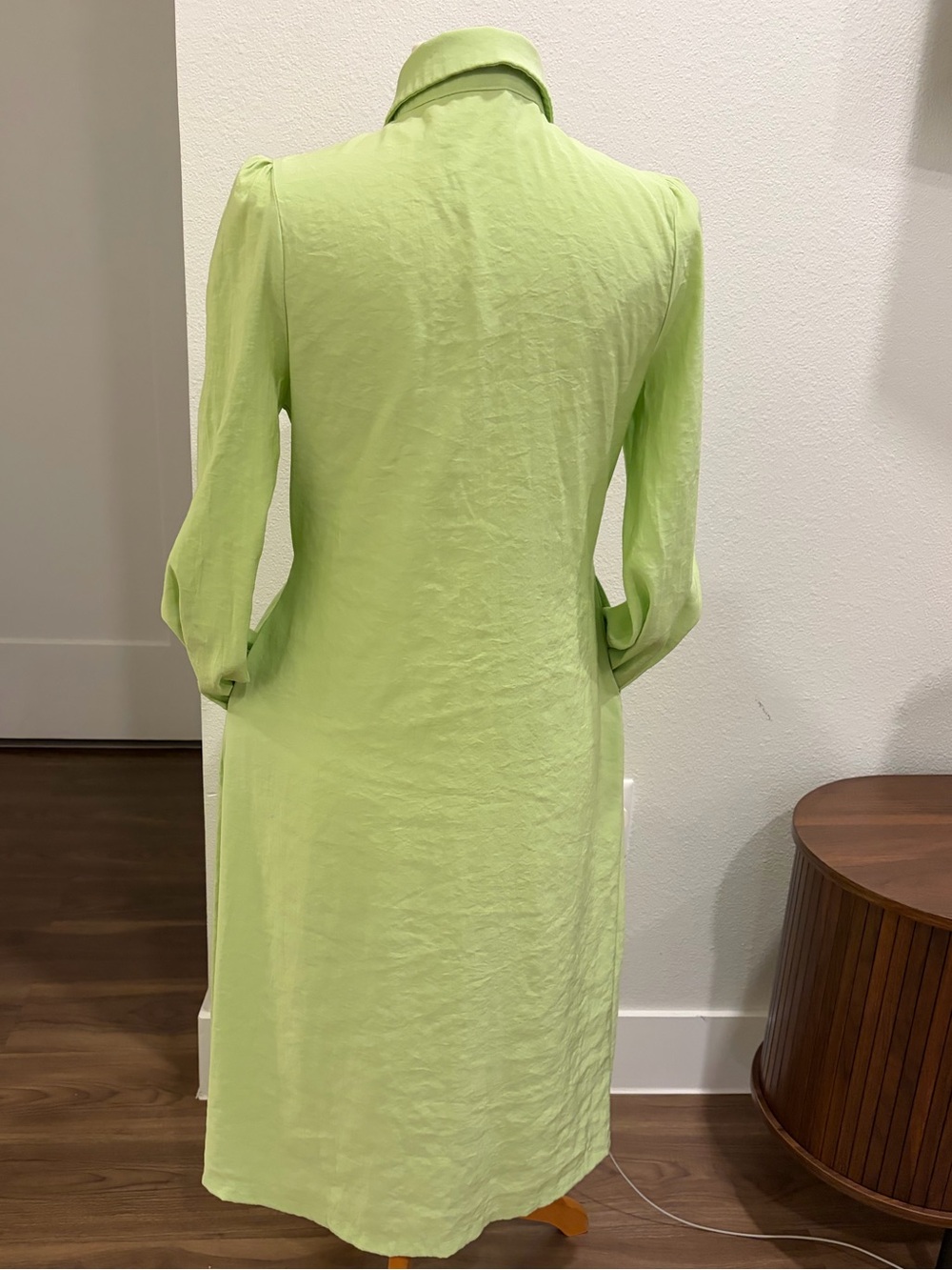Lime Green Button-Front Tie-Waist Midi Dress - Picture 2 of 5